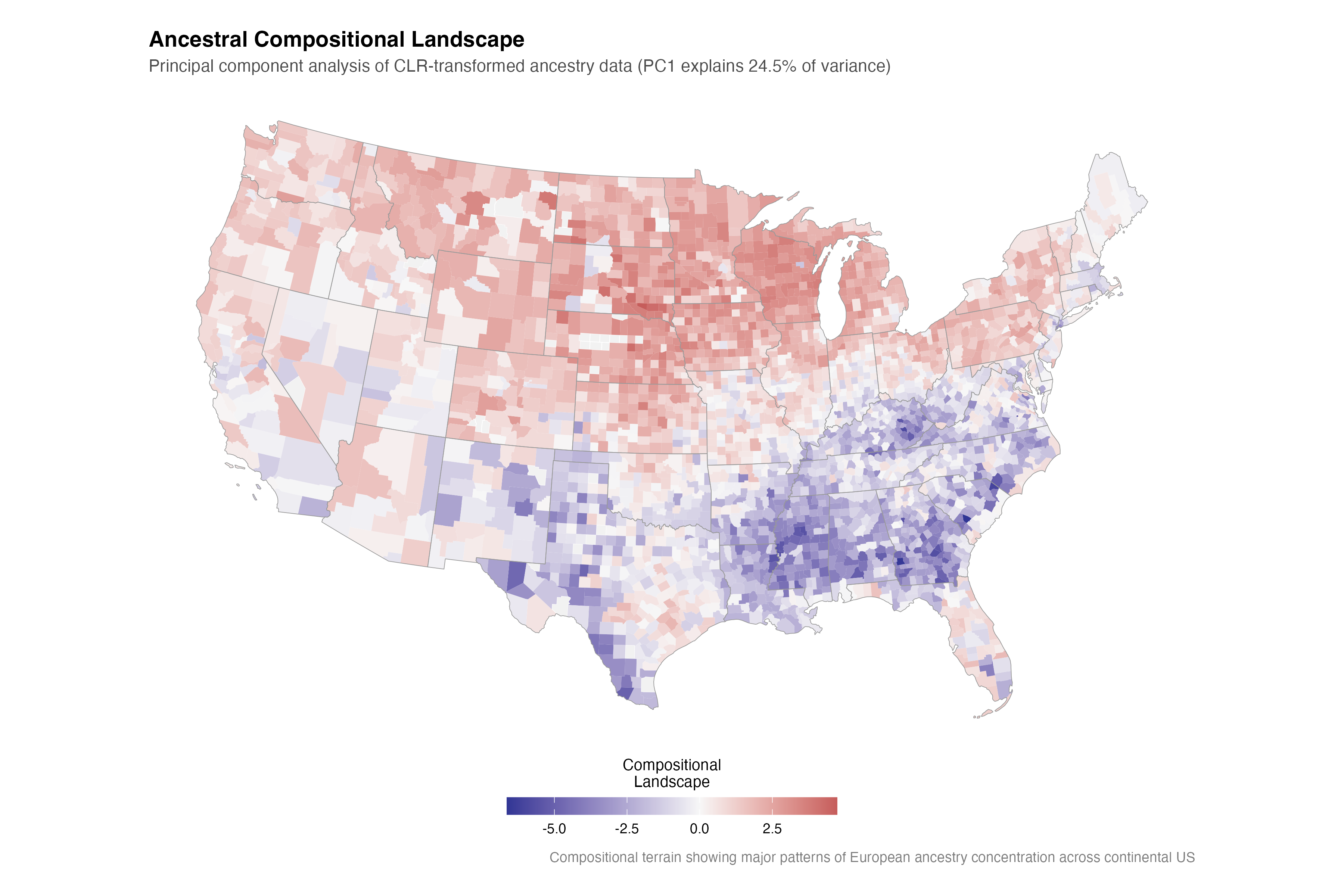 Centered Log-ratio (CLR) transformation of the principal components of European ancestry spatial autocorrelations from Ancestral Persistence Fields